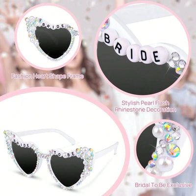 1Pair Bachelorette Party Bride Sunglasses Heart Shaped Glasses for Women Bridesmaid Bride Photo Tools Party Gift Accessories