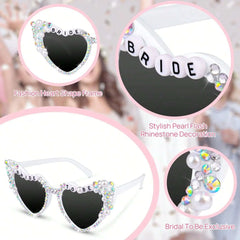 1Pair Bachelorette Party Bride Sunglasses Heart Shaped Glasses for Women Bridesmaid Bride Photo Tools Party Gift Accessories