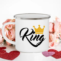 King & Queen Enamel Camping Mugs – 330 ml Durable Metal Couples Cups for Outdoor, Travel & Romantic Gifts