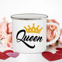 King & Queen Enamel Camping Mugs – 330 ml Durable Metal Couples Cups for Outdoor, Travel & Romantic Gifts