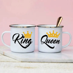 King & Queen Enamel Camping Mugs – 330 ml Durable Metal Couples Cups for Outdoor, Travel & Romantic Gifts