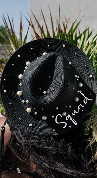 Bride Squad Pearls sun hat Wedding Cowboy Bachelorette hen Party Bridal Shower girls trip decoration bridesmaid proposal gift