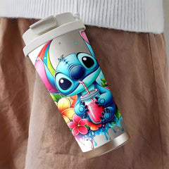 Stitch Floral 18oz Stainless Steel Travel Mug – Insulated Tumbler with Lid for Hot & Cold Drinks | Reusable Coffee Cup with Colorful Tropical Design