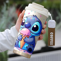 Disney Stitch 18oz Stainless Steel Travel Mug – Insulated Coffee Tumbler with Cute Ice Cream Design | Reusable, Leak-Proof, for Hot & Cold Drinks