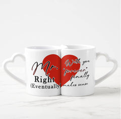 Mr. Right & Mrs. Always Right Matching Couple Mug Set – Heart Handle Ceramic Coffee Mugs – Valentine’s, Wedding, or Anniversary Gift