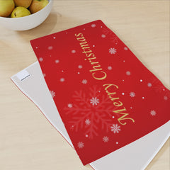 Luxury Christmas Reindeer Tea Towel – Red & Gold Festive Kitchen Towel | 100% Cotton Half Panama | Merry Christmas Design, Sublimation Printed, Perfect Holiday Gift