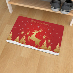 Premium Merry Christmas Reindeer Doormat – Festive Non-Slip Rubber Mat for Front Door, Pets & Utility Room | Red & Gold Holiday Entrance