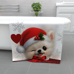 Cute Pomeranian “Merry Christmas” Bathroom Set – Festive Dog Design | Soft Bath Towel & Anti-Slip Bath Mat | Holiday Gift Bundle